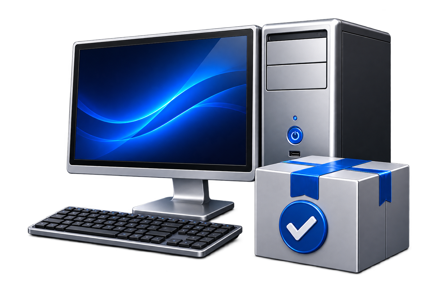 Working desktop computer prepared for customer pickup