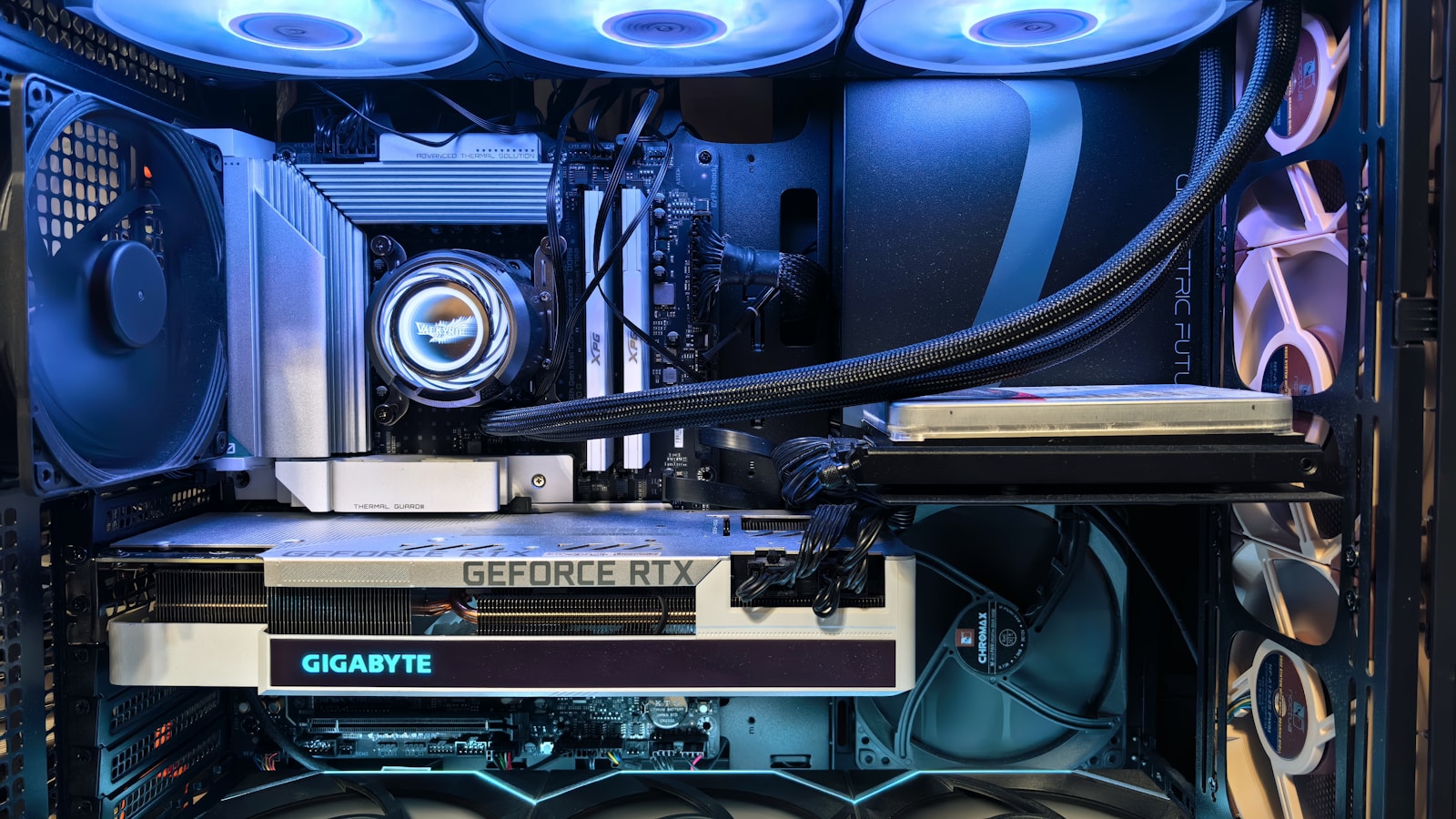Ram modules installed beside a liquid cpu cooler